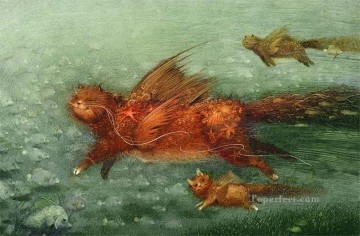 cuentos de hadas gato volador Fantasía Pinturas al óleo